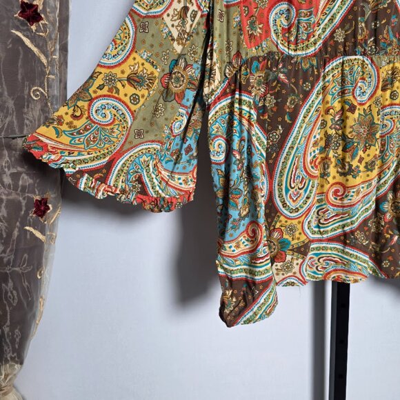 Cato Plus Size 26/28W Rayon Kimono Top Blouse Paisley Floral Embroidered Tie Boh - Picture 3 of 8